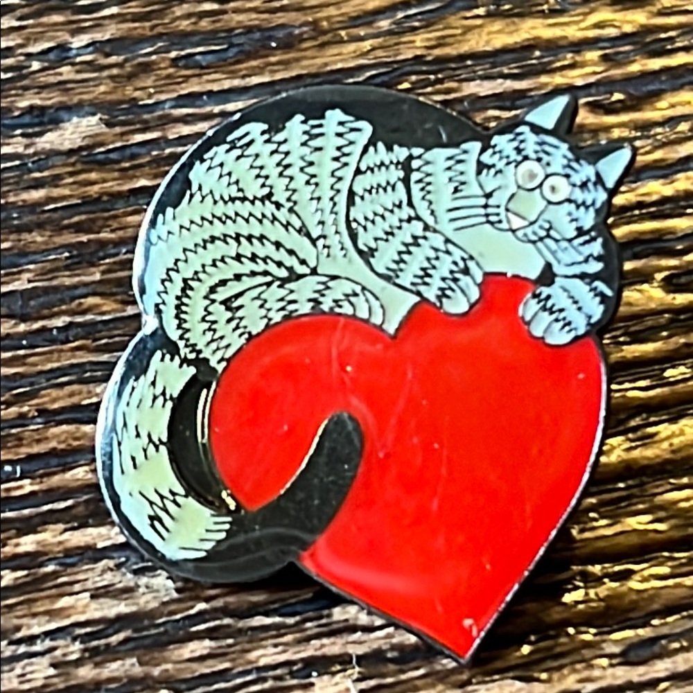 Vintage Kilban Cat and Heart Enamel Pin